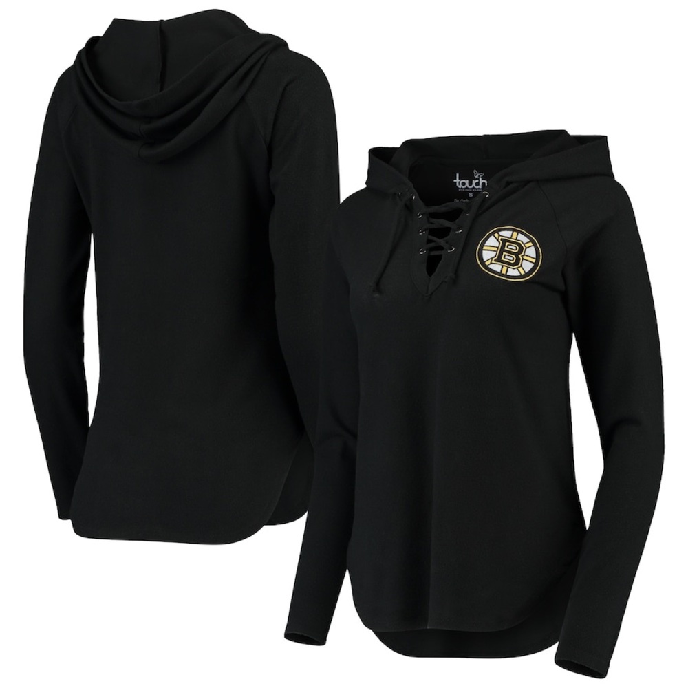 Boston Bruins Women's Soaring Puck Pullover Lace-Up V-Neck Hoodie